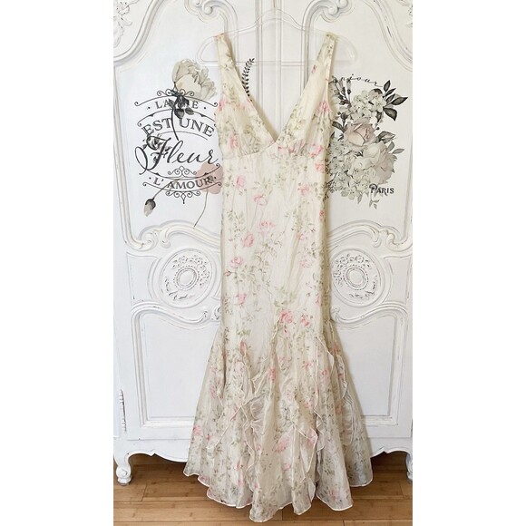 Lulus Deluca Dress Women's XS Cream Floral Maxi Ruffled Sleeveless NWOT - Picture 6 of 14